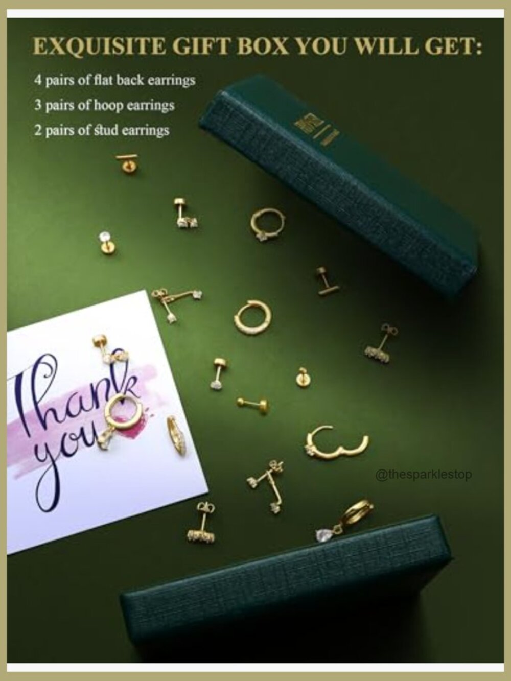 Hypoallergenic 14K Gold Plated Earring Set - 9 Pairs Surgical Steel Studs for - Picture 6 of 7
